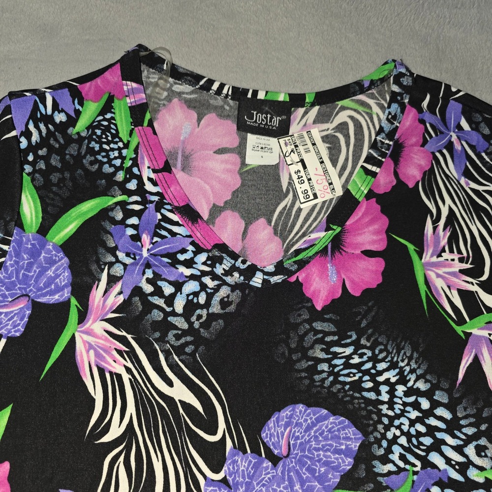 Jostar USA Womens Black Floral Animal Print Sharkbite Tunic Top Dress Size Small